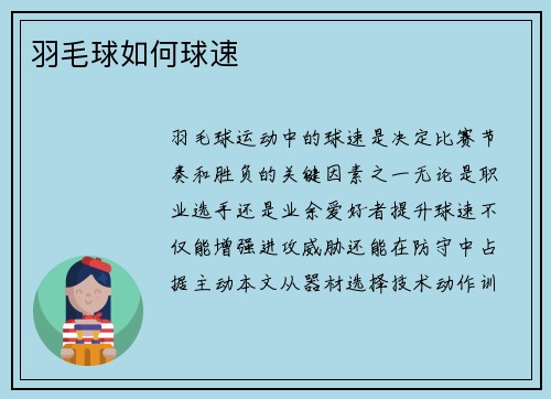 羽毛球如何球速